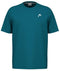 The HEAD Slice II Men's Padel T-Shirt in teal features a small white chest logo, a round neckline, and relaxed fit. Made from polyester interlock fabric, it incorporates Moisture Transfer Microfiber technology for superior comfort.
