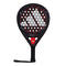 The adidas RX Series Light Padel Racket features a black frame with red and white accents, silver Adidas logo with white circles on the face, a lightweight build, and a black handle with wrist strap.