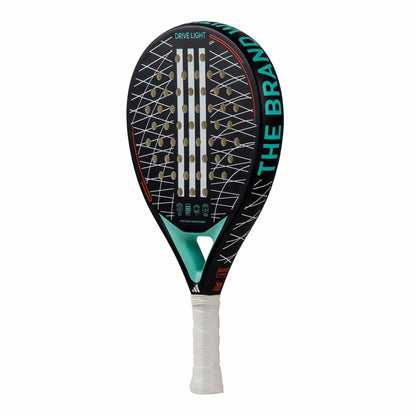 The adidas Drive Light 3.3 Padel Racket features a black and green design with a white handle, ideal for beginner-friendly play.