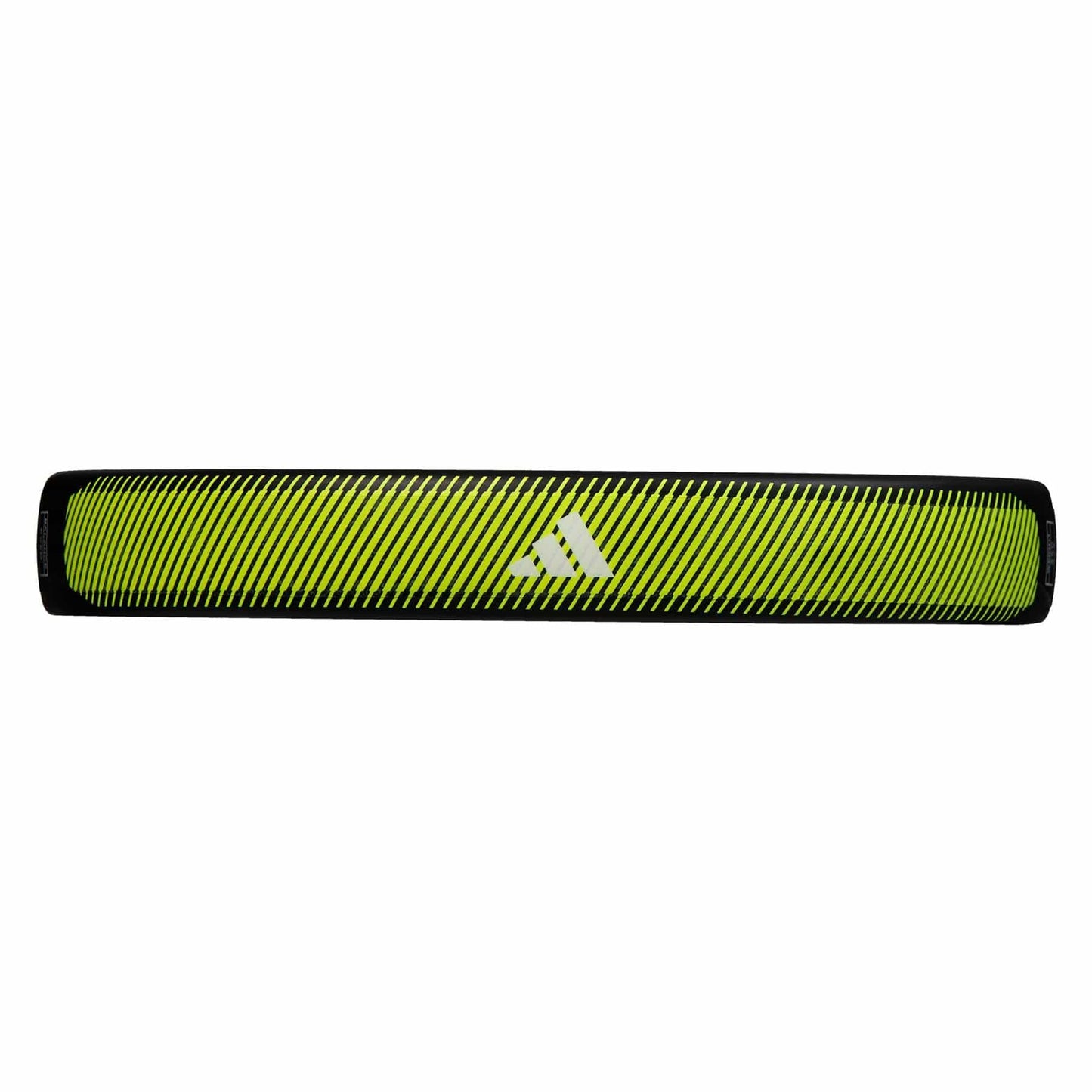 A bright yellow-green and black adidas headband with diagonal stripes and a centered logo, shown front-on against a white background—ideal for fans or players of padel using the ADIDAS RX Series Lime Padel Racket.