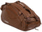 A large NOX Pro Series Padel Racket Bag - Camel with 45L capacity, multiple compartments, zippers, and adjustable shoulder straps by NOX is shown on a white background.