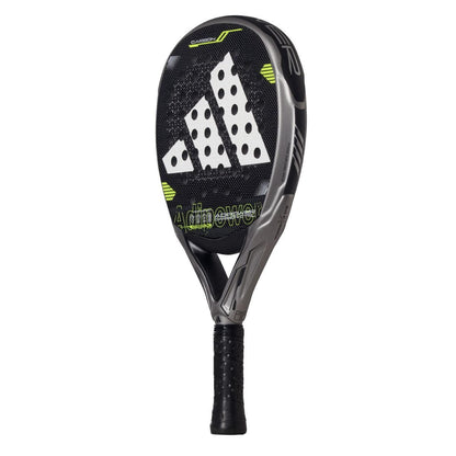 The adidas ADIDAS Adipower Carbon CTRL 3.4 Padel Racket is a black and grey padel racket made with durable carbon 18K construction.