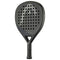 The HEAD Speed Junior 2025 Padel Racket by HEAD is black with a perforated face, Power Foam for enhanced performance, a bold white logo, and "SPEED" printed above the handle.