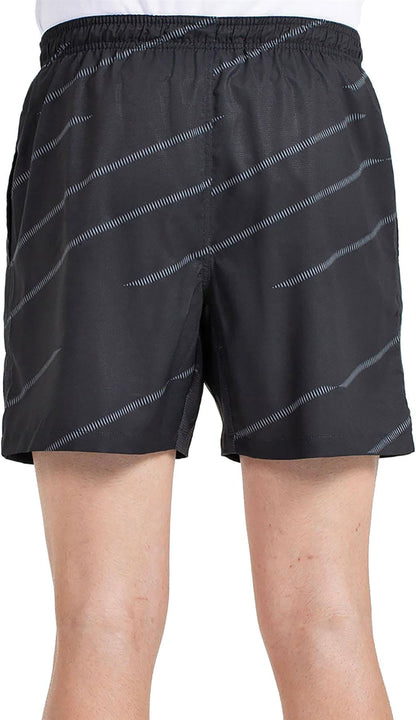 A person wears Bullpadel Cabanas Mens Padel Shorts in black, shown waist to mid-thigh against a white background. These shorts, by Bullpadel, feature Quickerdry technology for improved comfort and court performance.