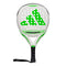 The adidas Adipower Team Light 3.3 Padel Racket features a white and green design with a perforated face, black grip, wrist strap, and a prominent adidas logo—crafted for lightweight feel and exceptional control.