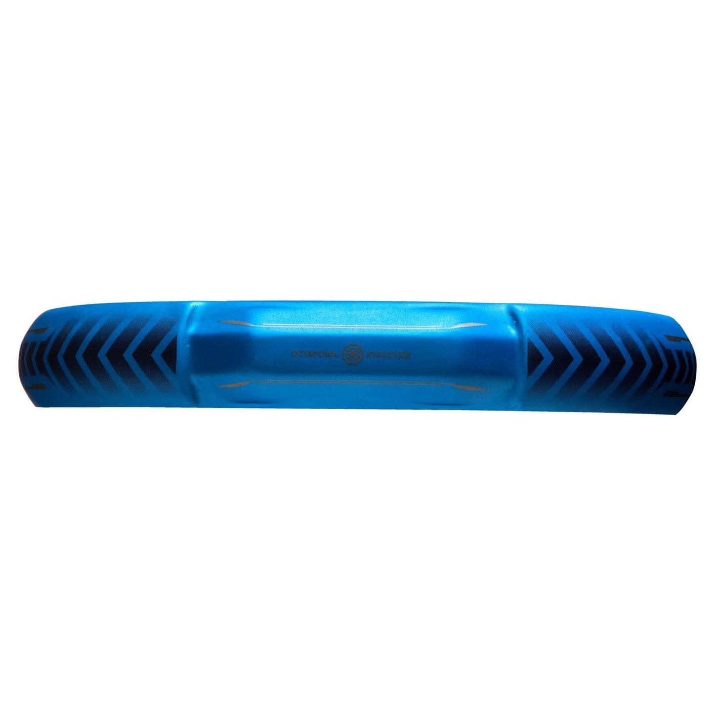 A blue, cylindrical massage roller with black chevron grooves, viewed from above on a white background—designed for muscle relief, just as the adidas ADIDAS Metalbone Team Light 3.3 Padel Racket elevates your padel game.