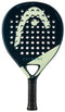 The HEAD Evo Extreme 2025 Padel Racket features a black and light green design, curved shape, multiple round holes, and "EXTREME" above the handle—ideal as a beginner-friendly padel racket.
