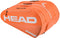 The HEAD Tour 2026 Padel Racket Bag L in orange features a white logo, multiple zippered compartments, and top handle—ideal for transporting padel or tennis racquets and gear.