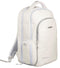 The NOX Pro Series Padel Backpack - White by NOX features a large main compartment, front zip pocket, side shoe pocket, top handle, and light gray zippers with mesh details for a stylish padel-ready look.