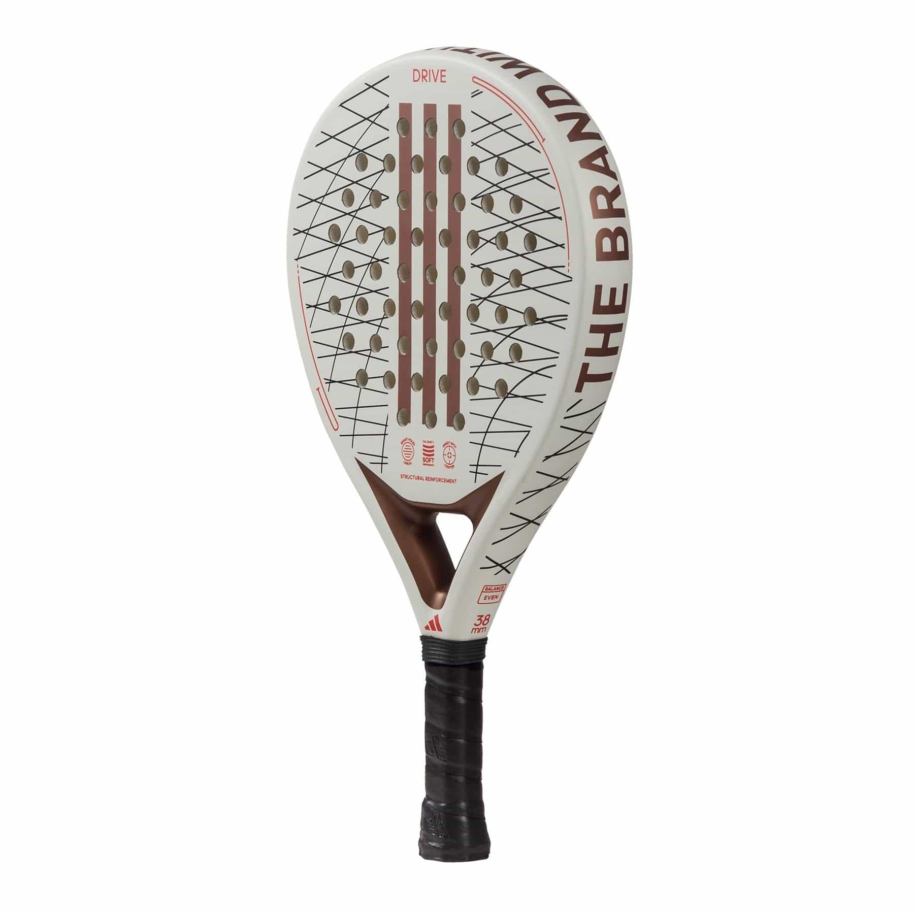 The adidas ADIDAS Drive 3.3 Vintage Padel Racket is a white control racket with black and brown accents, featuring a black grip and vintage design—ideal for beginners.