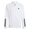 The ADIDAS Men's 3 Stripe Knit Padel Jacket in white features the iconic black adidas logo on the chest and 3 Stripe detailing on the sleeves, ideal for padel enthusiasts.