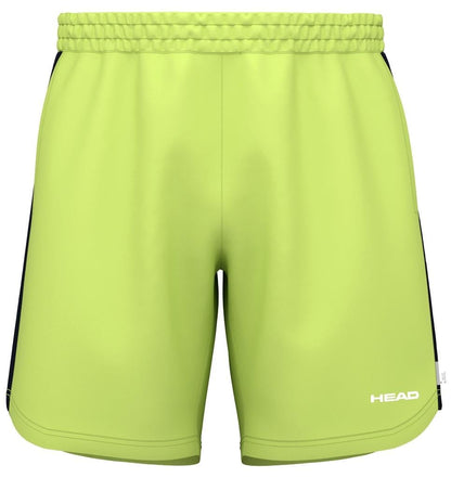 The HEAD Power Men's Padel Shorts - LL are bright green with an elastic waistband and black side panels, featuring Moisture Transfer Microfiber technology for comfort and stretch. The brand "HEAD" is printed in white on the lower right side.