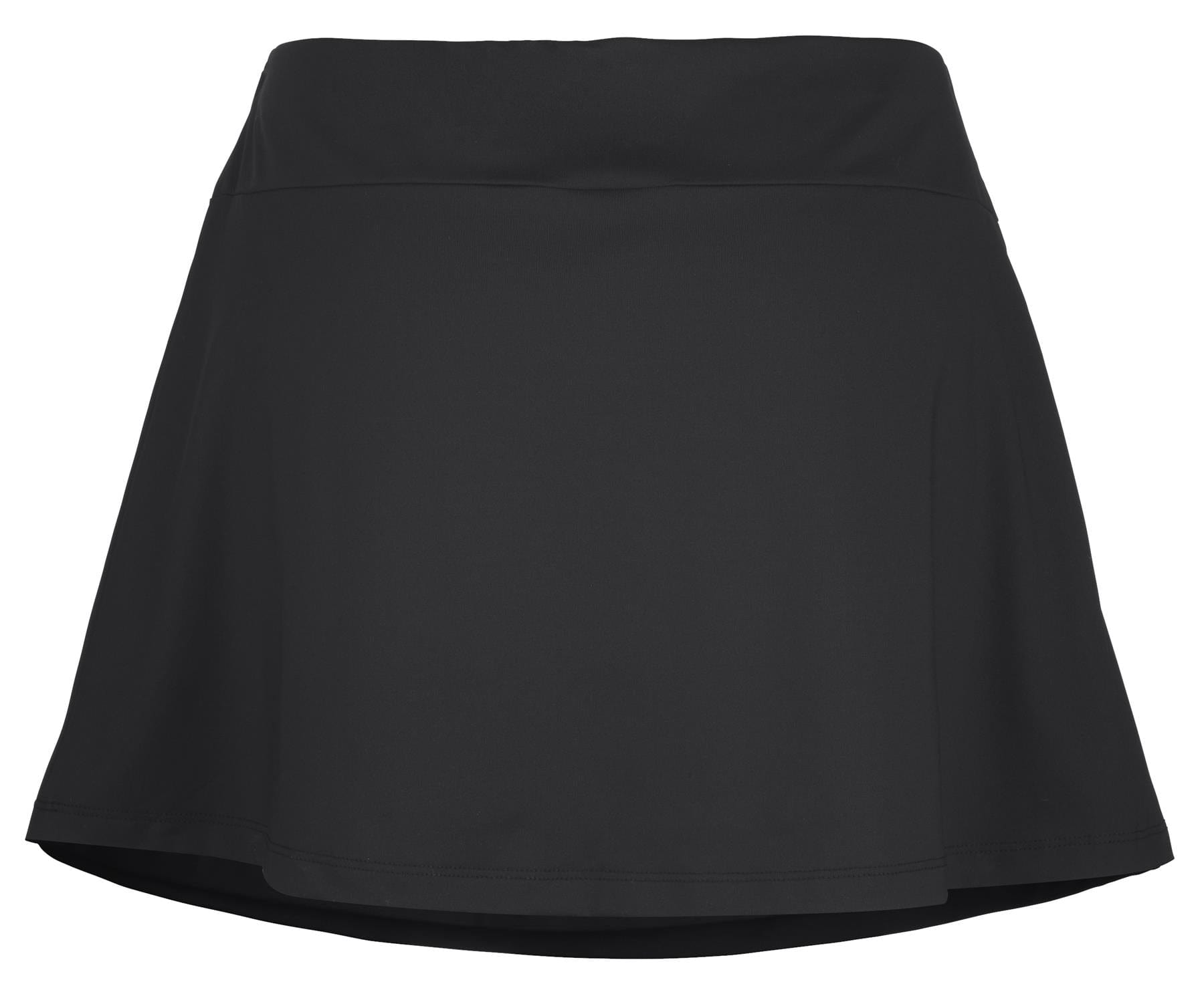 Product Description: Introducing the Babolat Play Women's Padel Skirt in elegant black, designed by Babolat. This skirt features a wide, high waistband and showcases a recycled polyester fabric against a crisp white backdrop, offering a smooth finish. Its slightly flared A-line silhouette makes it an ideal choice for any occasion.