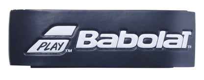 A close-up highlights the absorbent Babolat Syntec Pro X1 Replacement Padel Grip in black, adorned with "Babolat" and the "Play" logo in crisp white lettering. Ideal for replacing your current grip, it is crafted to elevate your game with enhanced comfort and performance.
