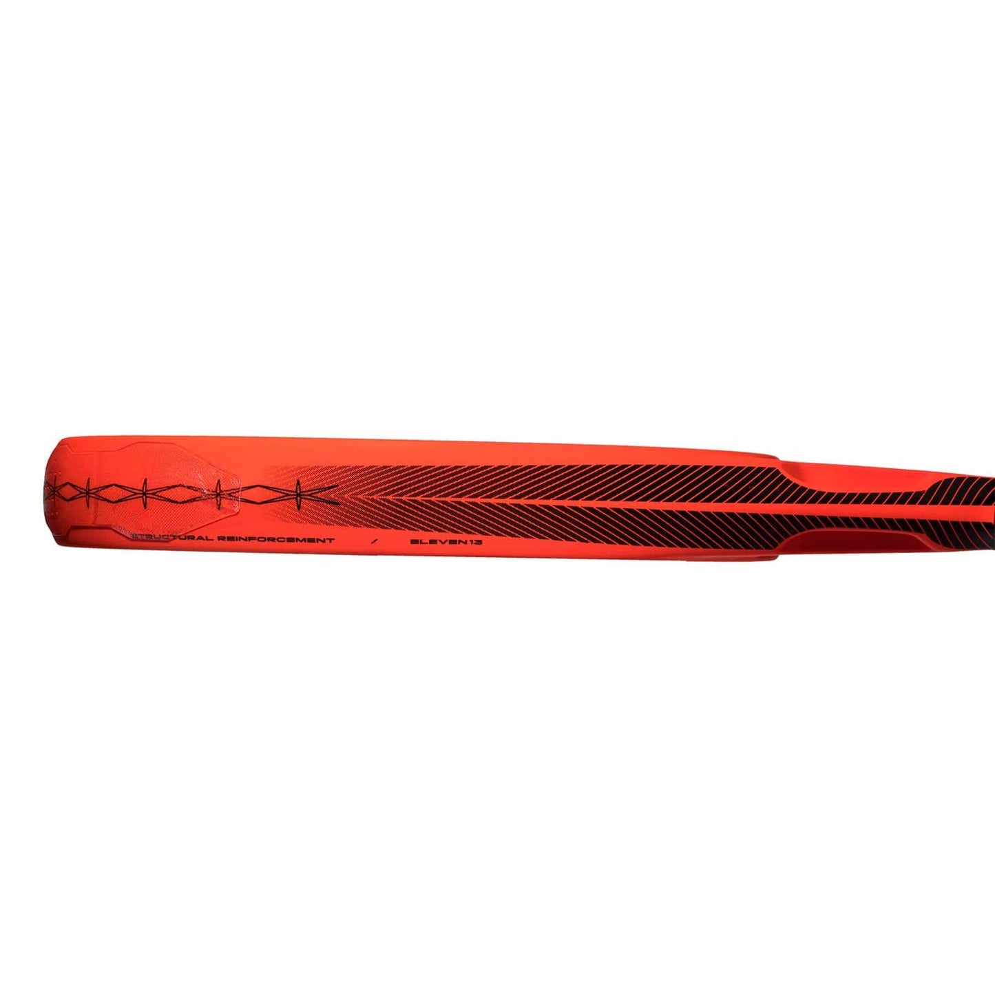 A close-up of a bright red adidas ADIDAS Cross It Padel Racket with black graphic designs and text, inspired by the power and spin of a professional padel racket.