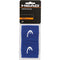 Set of two HEAD 2.5" Padel Wristbands in blue, featuring a white logo and engineered for sweat absorption. Crafted from nylon elastane, these wristbands are packaged in black and transparent wrapping with an orange and white label showcasing the wristbands.