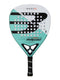 The Bullpadel Hack Junior 25 Padel Racket is a junior padel racket with a turquoise and white design, black grip, carbon fibre frame, circular holes on the face, and visible Bullpadel branding.