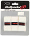 The Bullpadel GB-1200 Padel Overgrips - White come in a clear plastic case with three individually wrapped, white overgrips. Each features a black Bullpadel label for branding and excellent absorbency.