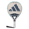 The adidas Cross It Team Light 3.4 Padel Racket is beige with a large navy logo, circular holes on the surface, and a white handle with a black strap—ideal as a lightweight option for advanced padel players.