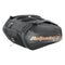 The Bullpadel Vertex 25 Padel Racket Bag in black features zippered compartments, a ventilated section, and a gold logo. It has top handles and ample space for gear like the Vertex Padel Racket.