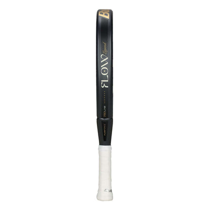 The Bullpadel Flow Legend 2026 Padel Racket, a top women’s racket from Bullpadel, features FLOW lettering on its black frame, a white grip, and showcases advanced Flowforce technology.
