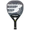 The Bullpadel XPLO Comfort 2026 Padel Racket features a black design with a large white “B” logo, circular holes on the surface, and a wrapped grip handle, offering explosive power and outstanding comfort.
