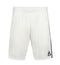 Le Coq Sportif Pro Mens Padel Shorts in Marshmallow feature an elastic waistband, breathable fabric, a small black logo on the left leg, and a dark green stripe down the right side. Shown against a plain white background.