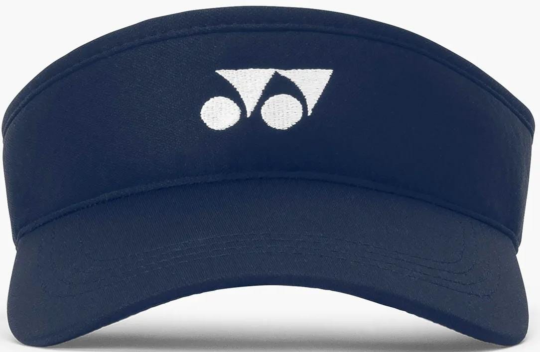 The Yonex 40126EX Padel Visor in navy blue features a curved brim, lightweight polyester build, a white Yonex logo on the front center panel, and an adjustable fit for comfort in every game.