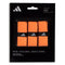 The adidas Padel Overgrips (3 Pack) in orange offer comfort and performance with micro-perforations. Suitable for padel, pickleball, or beach tennis; features adidas branding on sleek black-and-white packaging.