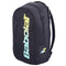 The Babolat Court Lite Padel Backpack - Black / Multi features vertical Babolat branding on the front pocket, a small logo, two zippers, padded shoulder straps, and a dedicated padel racket compartment.