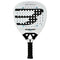 The Bullpadel Vertex 05 2026 Padel Racket features a white design, black grip, large black “B” logo with checkerboard pattern, and round holes across the surface for better aerodynamics.