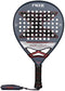 The NOX AT10 Luxury Genius 12K By Agustin Tapia 2025 Padel Racket features a teardrop shape, gray and black design with a bold "X", durable 12K carbon fibre, Exclusive Spin tech, and comes with a black grip and wrist strap.