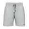 These light gray HEAD Performance Men's Play Padel Shorts boast a 4-way stretch, elastic waistband, and adjustable drawstring. They feature moisture transfer microfiber with subtle pocket stitching and the brand logo printed in black on one leg.