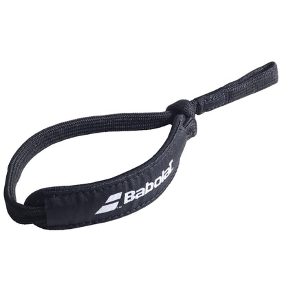 The Babolat Padel Wrist Strap in black features a loop design and removable function. Its durable material includes the white Babolat logo, providing a secure grip for optimal performance. Ideal for complementing your preferred Babolat rackets, it boosts both style and functionality.