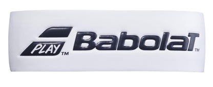 This wristband in white prominently displays the word "Babolat" along with a stylized logo, evoking the renowned absorbency of Babolat's Syntec Pro X1 Replacement Padel Grip.