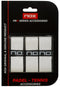 The NOX Pro Padel Overgrips - White (3 Pack) come in a black and red retail package labeled "PRO SERIES ACCESSORIES" and "PADEL - TENNIS ACCESSORIES," designed for padel or tennis rackets to enhance breathability and comfort.