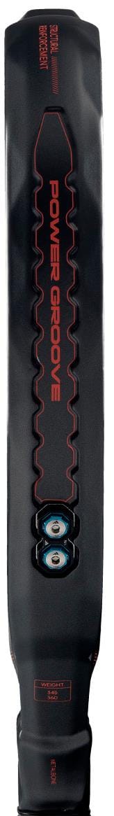 Close-up of a black archery limb labeled "POWER GROOVE" in red with a zigzag pattern and adjustment bolts—crafted with precision like the adidas Metalbone HRD+ by Ale Galán 2026 Padel Racket for ultimate power.