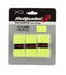 Three-pack of Bullpadel Absorbent Padel Overgrips in Fluo Yellow. The packaging highlights the Bullpadel branding and includes features such as SensoGrip technology, promising optimal comfort and micro perforations to enhance performance.