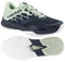 The HEAD Motion Team 1.5 Men's Padel Shoes in blue and green feature the HEAD logo on the side and showcase a textured sole for grip, making them ideal for padel players.