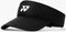 The Yonex 40126EX Padel Visor in black is made of breathable polyester, features a curved brim, adjustable back strap, and displays a white Yonex logo on the front.