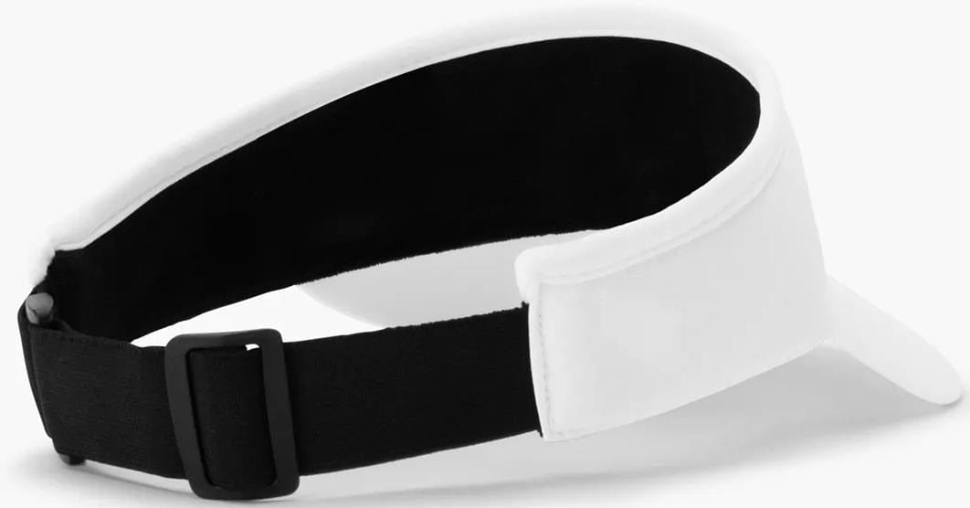The Yonex 40126EX Padel Visor - White is a lightweight, breathable Yonex accessory featuring a black adjustable strap and buckle at the back to ensure an optimal fit.
