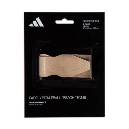 Introducing the ADIDAS Antishock Padel Racket Protector Tape in Transparent, featuring premium 3M adhesive. Ideal for padel, pickleball, and beach tennis. Comes in sleek black packaging with a triangular logo and bold white text to meet all your padel needs.