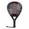 The adidas Match 3.3 Black / Red Padel Racket features a teardrop shape, perforated face with white holes and geometric patterns, black grip, and wrist strap—an ideal choice for beginner padel players.