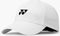 The Yonex 40125EX Padel Cap in white features a lightweight, textured fabric, curved brim, small black geometric logo on the front left, and an adjustable back strap for comfort.