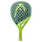 A green and yellow diamond-shaped HEAD Extreme Elite 2023 Padel Racket features black holes, "HEAD" branding on the face, and a bright yellow grip—making it stand out on the court.