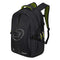 The Bullpadel BPM26022 XPLO Padel Backpack in black features green accents, multiple zippered compartments, adjustable straps, and a large "B" logo—perfect for carrying your gear like the pros.