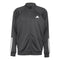 A black ADIDAS Men's 3 Stripe Knit Padel Jacket with sporty 3-stripe detailing on the sleeves and a small white adidas logo on the left chest.