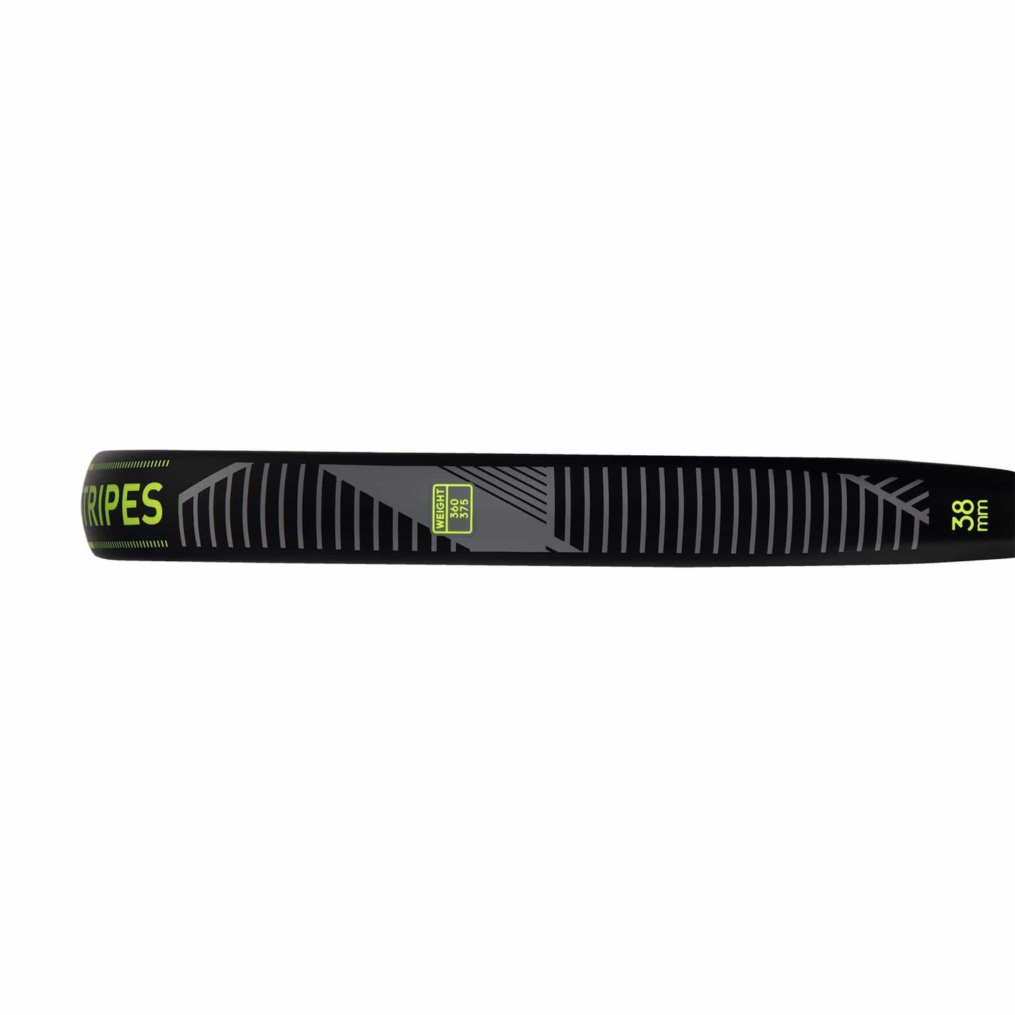 A close-up of the adidas ADIDAS Match 3.3 Black / Lime Padel Racket, teardrop-shaped with black and lime accents, showcases both its precision design and clear branding along the edge.