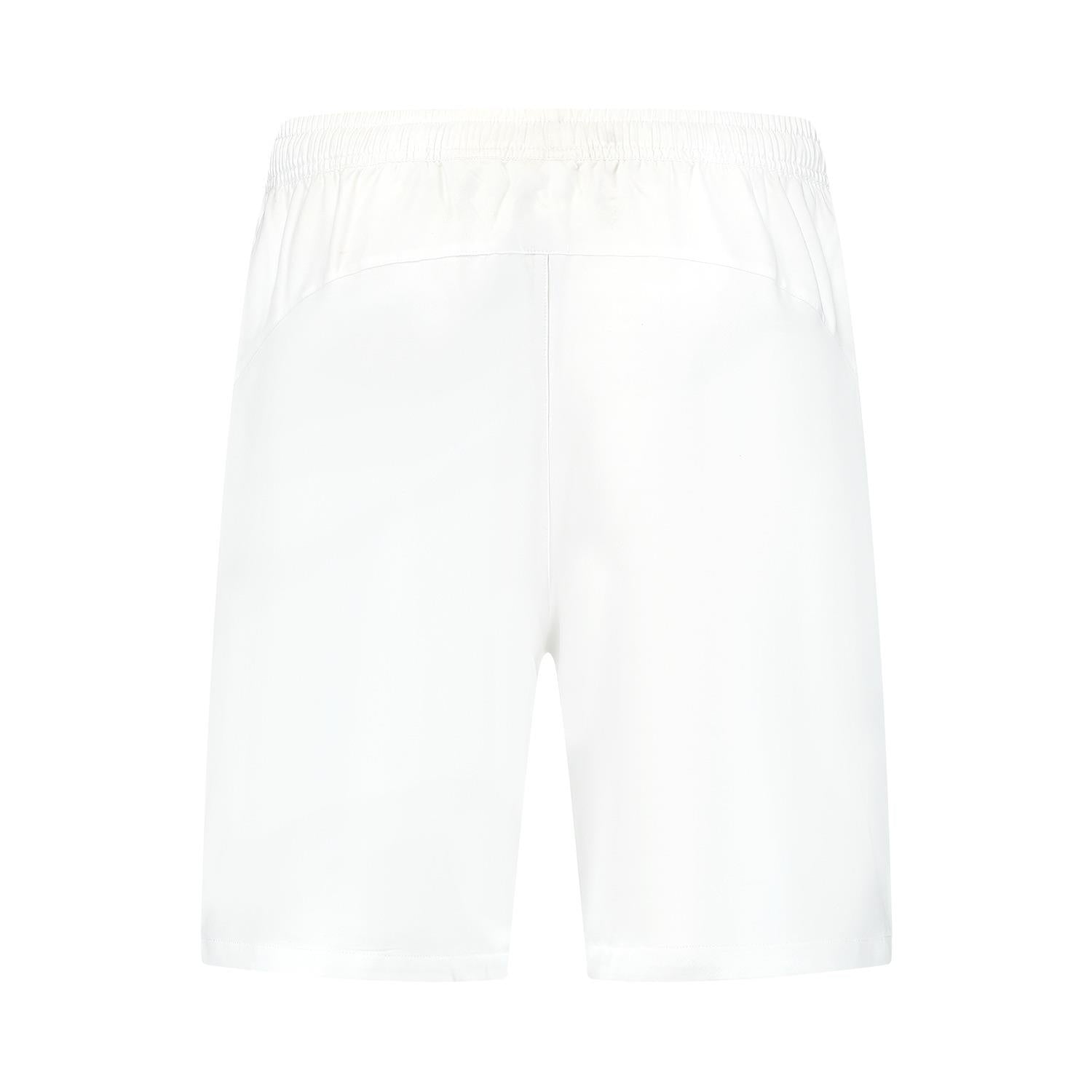 The K-Swiss Hypercourt 7" Men's Padel Shorts 2 - White, made with four-way stretch polyester for a smooth texture, feature an elastic waistband and a back seam across the upper area, balancing style and flexibility for peak performance on the court.