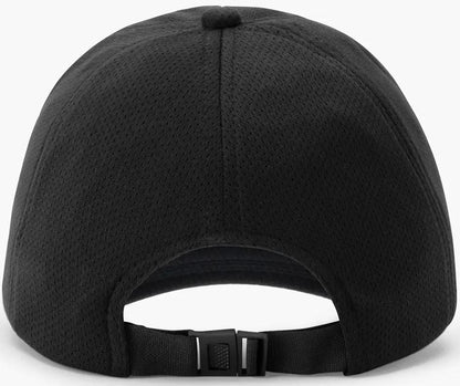 The Yonex 40125EX Padel Cap in black, by Yonex, is shown from the back with a curved brim, adjustable plastic buckle, and lightweight breathable mesh-like fabric for comfort.